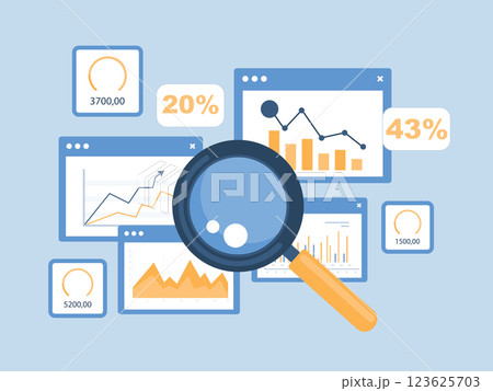 Business data analytics research concept. Business finance investment graph analysis report dashboard monitor. Flat vector illustration 123625703