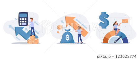 Cost optimization concept set. Idea of financial and marketing strategy. Cost and income balance. Spending and cost reduction, while maximizing business value. Isolated flat illustration vector Cost optimization concept set. Idea of financial and marketing strategy. Cost and income balance. Spending and cost reduction, while maximizing business value. Isolated flat illustration vector 123625774
