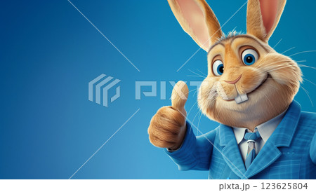 Easter bunny dressed in a suit giving a thumbs-up with copy space 123625804