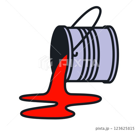 tin can with red paint. pour the paint from the can 123625815