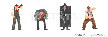 Man Bandit and Gangster Character with Gun Vector Set 123625927