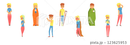 Sick Man and Woman Character Feel Unwell Suffer from Disease Symptom Vector Set Sick Man and Woman Character Feel Unwell Suffer from Disease Symptom Vector Set 123625953