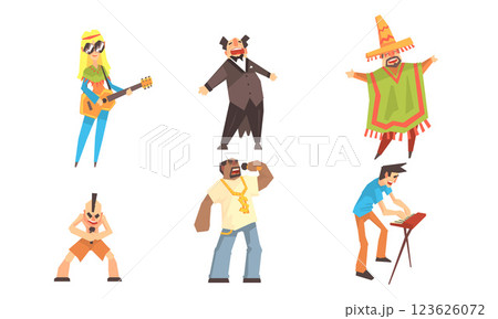 Singers of different musical directions. Set of vector illustrations. 123626072