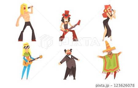 Singers and musicians of different directions. Set of vector illustrations. 123626078