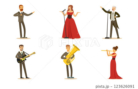 Men and women singers and musicians. Set of vector illustrations. 123626091