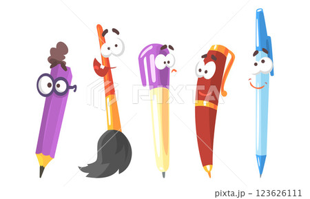 Colored stationery with a face. Set of vector illustrations. 123626111