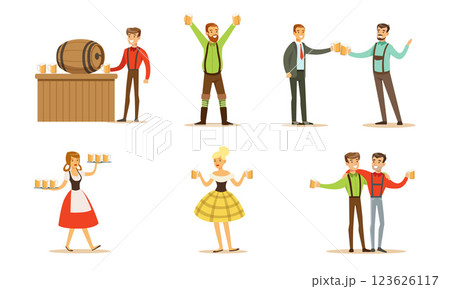 Men with beer mugs. Set of vector illustrations. Men with beer mugs. Set of vector illustrations. 123626117