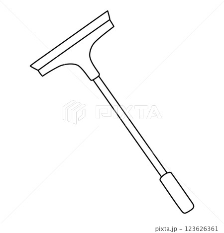 Squeegee cleaning tool with long handle for window washing, doodle style flat vector outline for coloring book 123626361