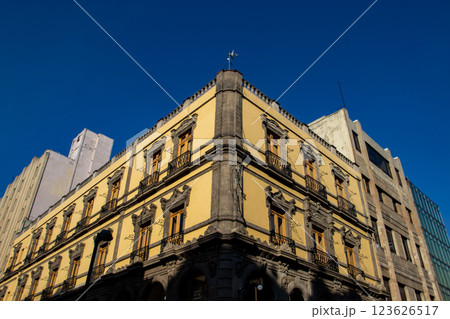 Detail of the beautiful architecture of the historical buildings at Mexico City downtown. 123626517