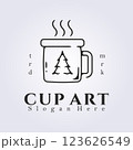 line art cup drink logo design, hot coffee adventure logo template design graphic 123626549