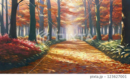 紅葉の森の道 紅葉の森の道 123627001