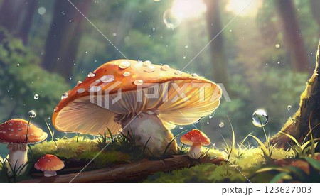下からのキノコのクローズアップショット 123627003