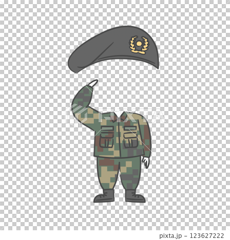 A drawing of soldier character who salutes with a face cutout A drawing of soldier character who salutes with a face cutout 123627222