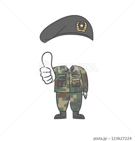 A drawing of soldier character with a thumbs up with a face cutout 123627224