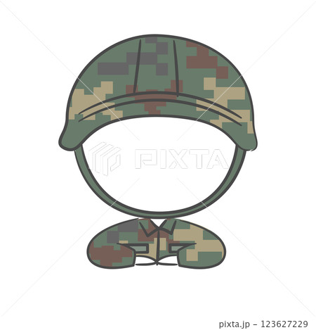 A drawing of soldier character with a face cutout 123627229