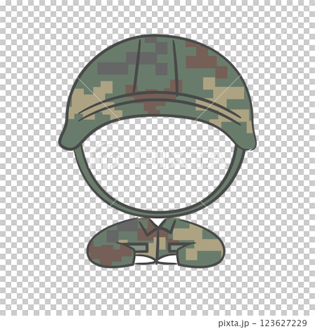 A drawing of soldier character with a face cutout 123627229