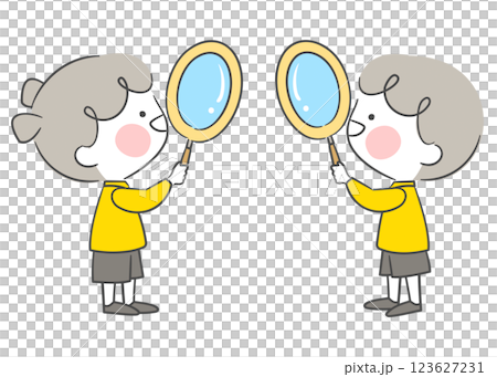 Children Exploring with a Magnifying Glass 123627231