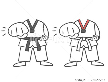 A drawing of a Taekwondo practitioner in white uniform with a face cutout 123627233