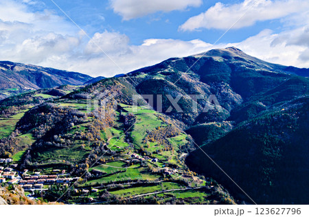 View from the mountain of the Valley of Ribes de Freser, region of Ripolles, Catalunya 123627796