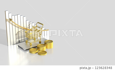 The Gold Shopping cart for Business concept 3d Rendering. 123628348