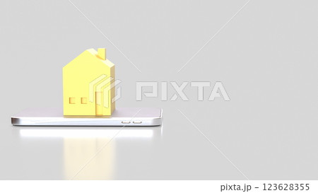 The House on mobile for property or real estate concept 3d Rendering. The House on mobile for property or real estate concept 3d Rendering. 123628355