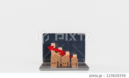 The Notebook and Wood House for Business concept 3d Rendering. 123628356