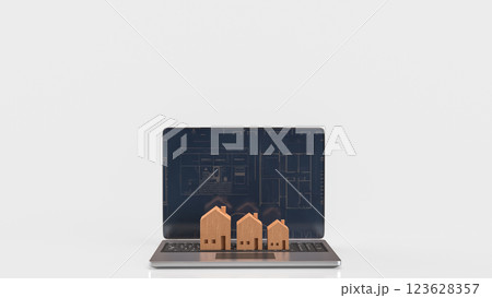 The Notebook and Wood House for Business concept 3d Rendering. The Notebook and Wood House for Business concept 3d Rendering. 123628357