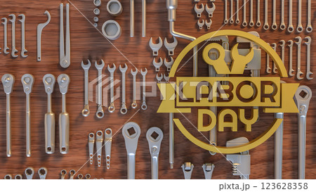 The Labor Day and tool for Holiday concept 3d Rendering. 123628358