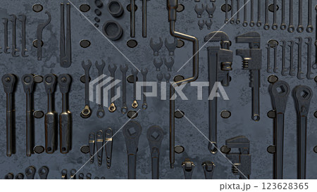 The Tool on metal plate for Background concept 3d Rendering. 123628365
