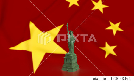 The Statue of Liberty on China flag for Business concept 3d Rendering. 123628366