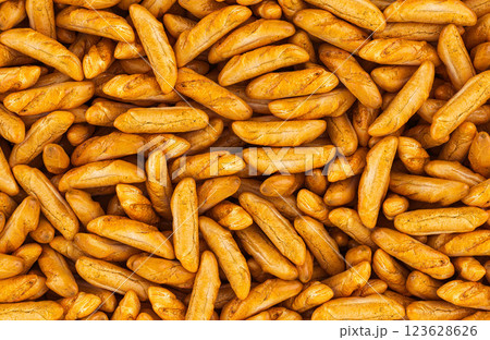 Baguettes with crispy crust background, wallpaper. 3D rendering 123628626