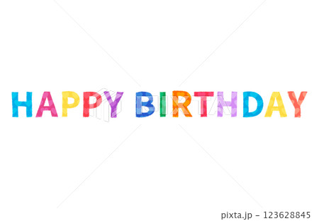 カラフルなハート模様の「happy birthday」の文字 カラフルなハート模様の「happy birthday」の文字 123628845
