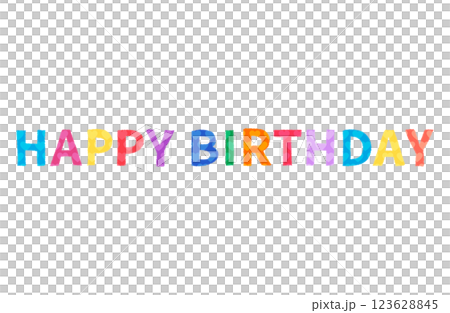 カラフルなハート模様の「happy birthday」の文字 カラフルなハート模様の「happy birthday」の文字 123628845
