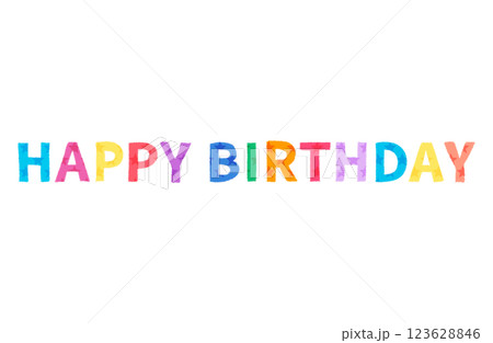 カラフルな星模様の「happy birthday」の文字 123628846