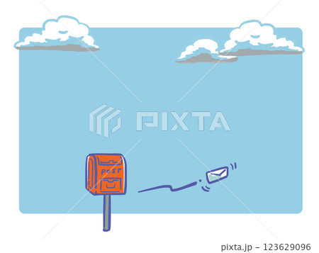 ポストと青空と雲のフレームイラスト 123629096