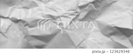 Crumpled paper halftone texture. Dotted rough wrinkled background. Old creased paper sheet overlay. Comic pop art grain wallpaper. Aged damaged gritty page in cartoon style. Vector crumpled surface Crumpled paper halftone texture. Dotted rough wrinkled background. Old creased paper sheet overlay. Comic pop art grain wallpaper. Aged damaged gritty page in cartoon style. Vector crumpled surface 123629346