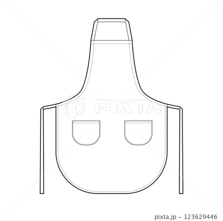 Bib Apron Scalloped technical fashion illustration. Chef uniform for cooking beige cartoon Flat sketch outline apparel 123629446