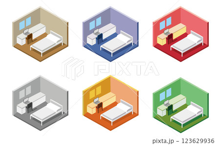 寝室のアイソメトリックなイラスト6色セット 寝室のアイソメトリックなイラスト6色セット 123629936