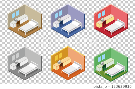 寝室のアイソメトリックなイラスト6色セット 寝室のアイソメトリックなイラスト6色セット 123629936