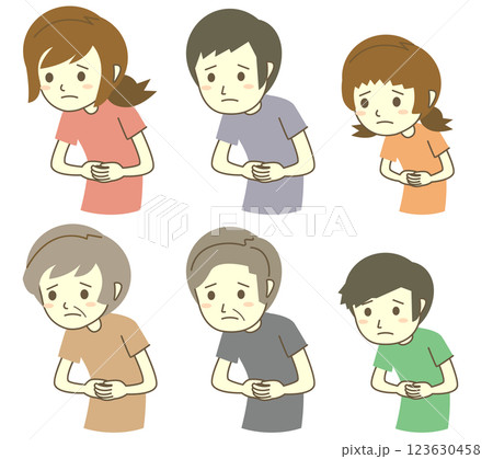 お腹が苦しい老若男女のイラストセット 123630458