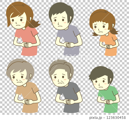 お腹が苦しい老若男女のイラストセット 123630458
