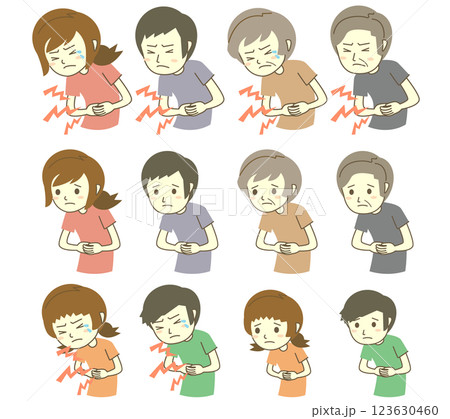 腹痛や体調不良などの老若男女イラストセット 123630460