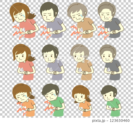 腹痛や体調不良などの老若男女イラストセット 123630460