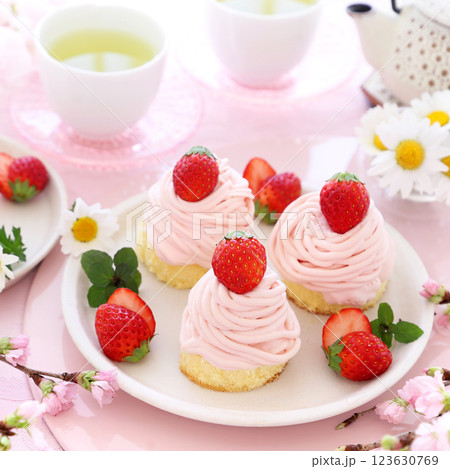 春スイーツ お花見スイーツのいちごのモンブラン 春スイーツ お花見スイーツのいちごのモンブラン 123630769