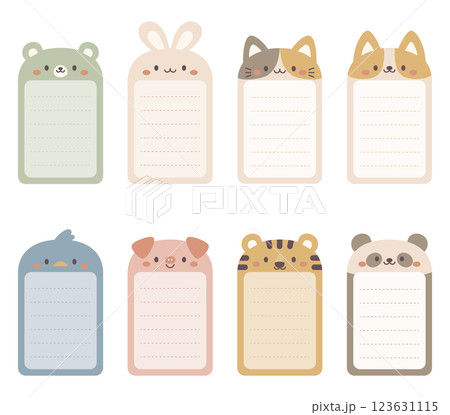 かわいい動物の付箋紙セット。ミニメモ、ネームラベルにも。 123631115