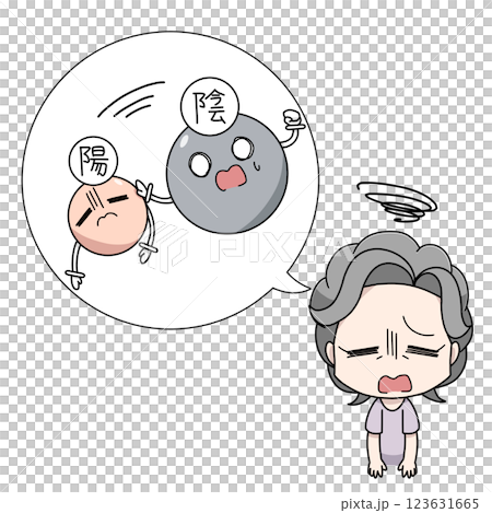 一位老年婦女因陰陽失衡而感到身體不適的插圖 123631665
