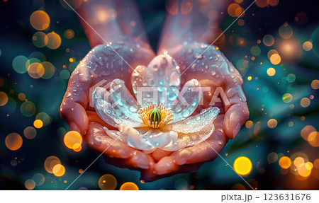 Serenity in Bloom: A Flower Cradled in Hands 123631676