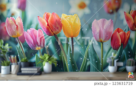 Fresh Tulips with Morning Dew 123631719