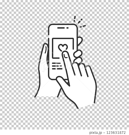 Social media "Like" tap icon Heart Follow Engagement (black and white, line drawing) 123631872