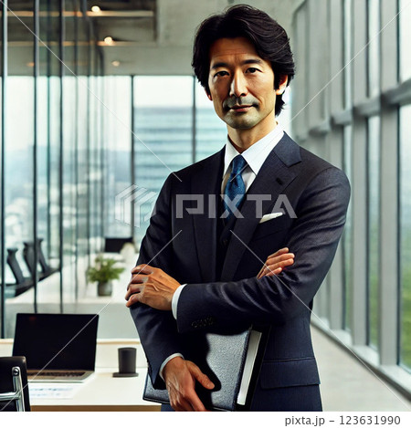 自信と落ち着きを持つビジネスマン｜洗練された日本人男性の仕事風景 123631990